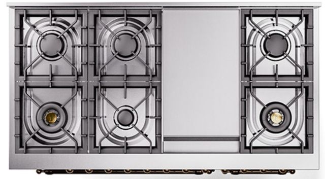 Ilve® Nostalgie II Noblesse 48'' White Pro Style Dual Fuel Range with Burnished Trim-3
