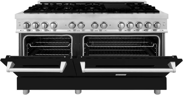 ZLINE 60" Stainless Steel Pro Style Dual Fuel Range with Black Matte Door-2