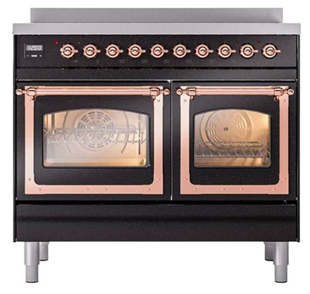 Ilve® Nostalgie II Noblesse 40'' Glossy Black Pro Style Induction Range with Copper Trim-1