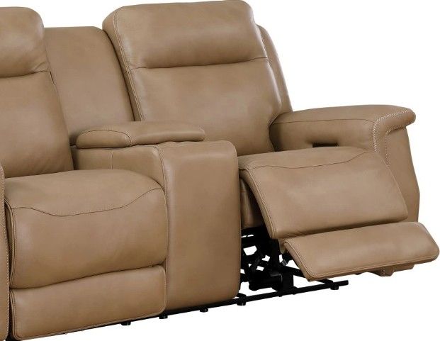 Leather Italia™ Cambria Fischer Saddle Lea Power Reclining Loveseat with Console-2