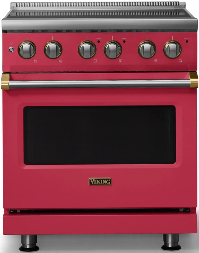 Viking® 5 Series 30" Valentine Pro Style Electric Range with Brushed Brass Trim-0