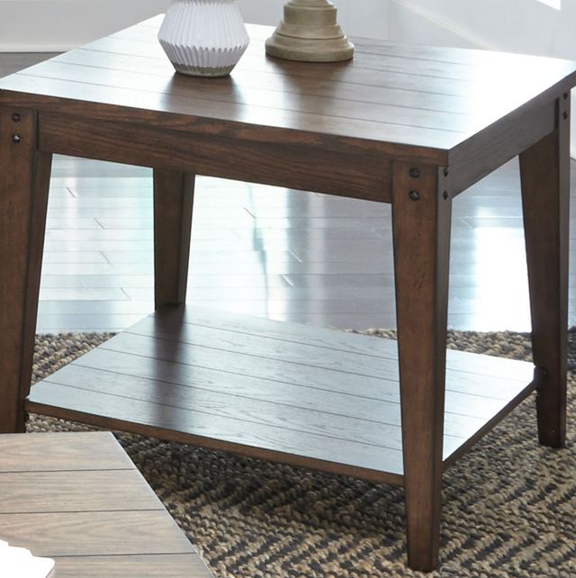 Liberty Furniture Lake House Rustic Brown Oak Square Lamp Table-1