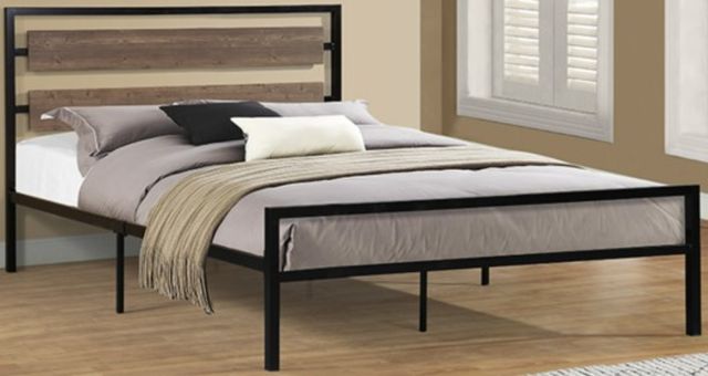 Milton Greens Stars Black Full Metal Platform Bed with 2-Bar Wooden Headboard-0