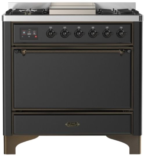 Ilve® Majestic III 36" Graphite Matte Pro Style Dual Fuel Natural Gas Range with Solid Door and Burnished Trim-0
