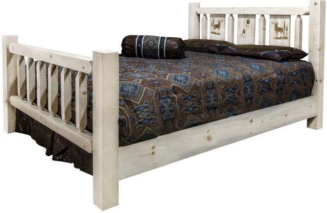 Montana Woodworks® Homestead Clear Lacquer California King Bed with Laser Engraved Elk Design-3