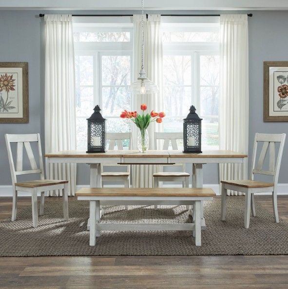Liberty Furniture Lindsey Farm 6-Piece Sandstone/Weathered White Trestle Dining Set-1