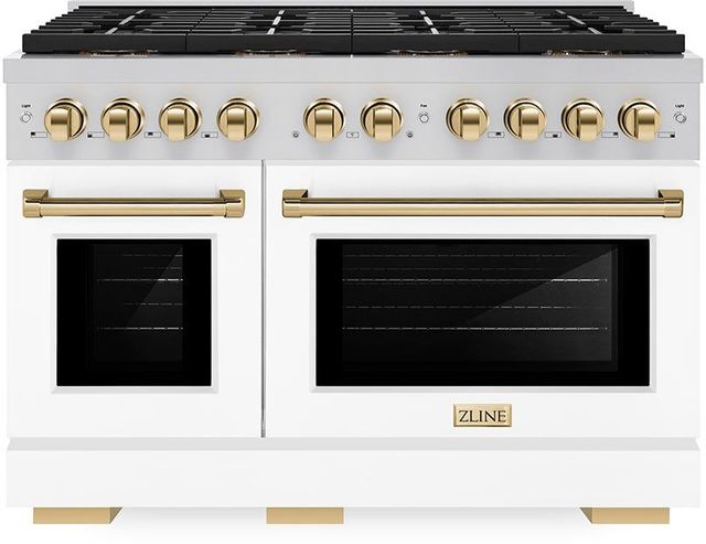 ZLINE Paramount Autograph Edition 48" Stainless Steel Pro Style Gas Range with White Matte Door and Polished Gold Accents-0