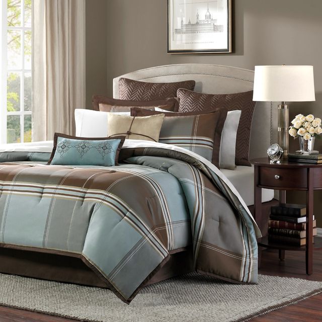 Olliix by Madison Park 8 Piece Brown California King Lincoln Square Comforter Set-0