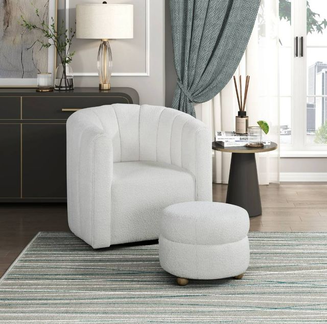 Homelegance® Delaney 2-Piece White Swivel Accent Chair with Ottoman Set-1