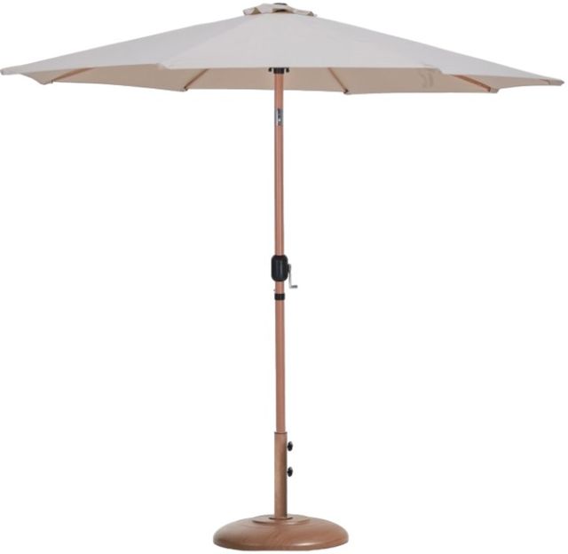 Meridian Furniture Fiji Beige/Teak Aluminum Outdoor Patio Umbrella and Round Base-0