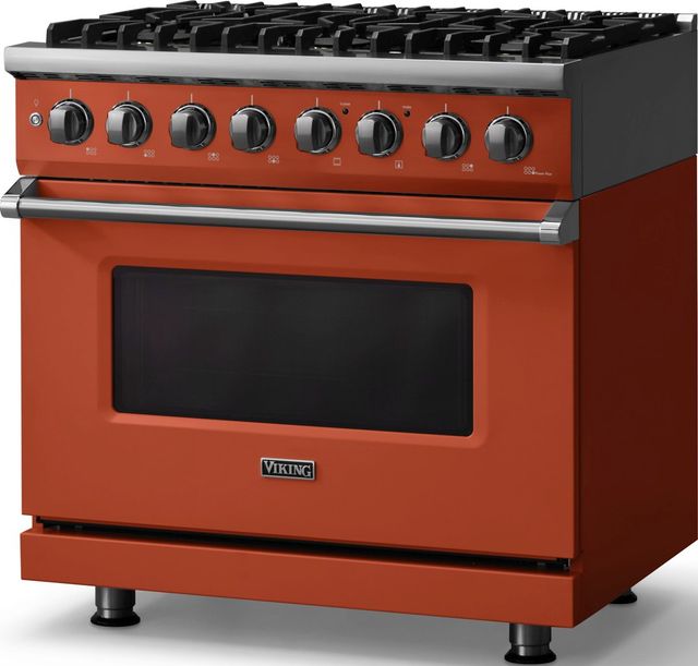 Viking® 5 Series 36" Spiced Cider Pro Style Dual Fuel (NG) Range with Polished Chrome Trim-3