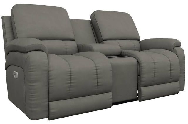 La-Z-Boy® Greyson Blue Grey Leather Power Reclining Loveseat with Console and Headrest-0