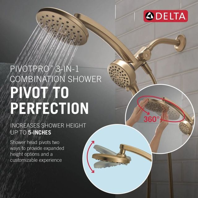 Delta Universal Showering PivotPro™ Champagne Bronze 3-in-1 Combination Shower with Docking Mount for Hand Shower-4