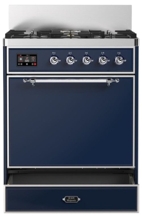 Ilve® Majestic III 30" Midnight Blue Pro Style Dual Fuel Natural Gas Range with Solid Door and Chrome Trim-2