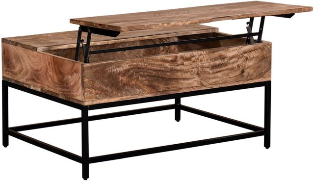 Worldwide Homefurnishings Inc. Ojas Natural Burnt Lift-Top Coffee Table with Black Base -1
