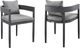 Armen Living Menorca 2-Piece Gray Aluminum/Fabric Outdoor Dining Arm Chair Set-0