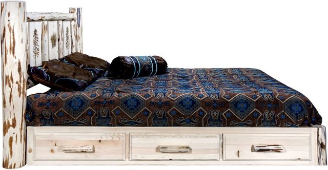 Montana Woodworks® Montana Collection Ready to Finish Twin Platform Storage Bed with Laser Engraved Pine Design-2