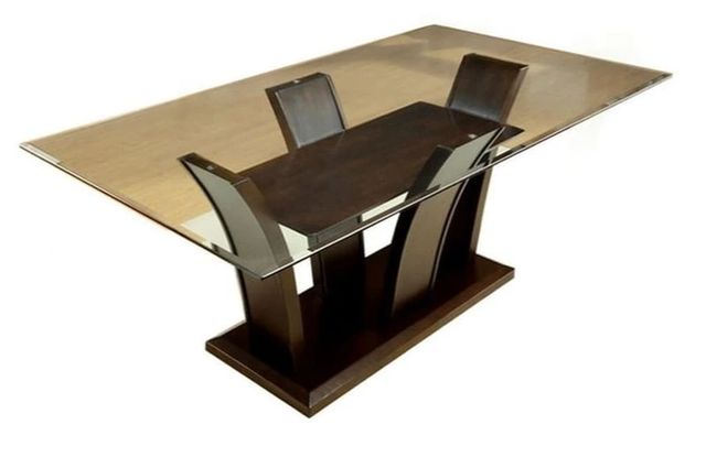 Furniture of America® Manhattan I Glass Top Rectangular Dining Table with Dark Cherry Base-0