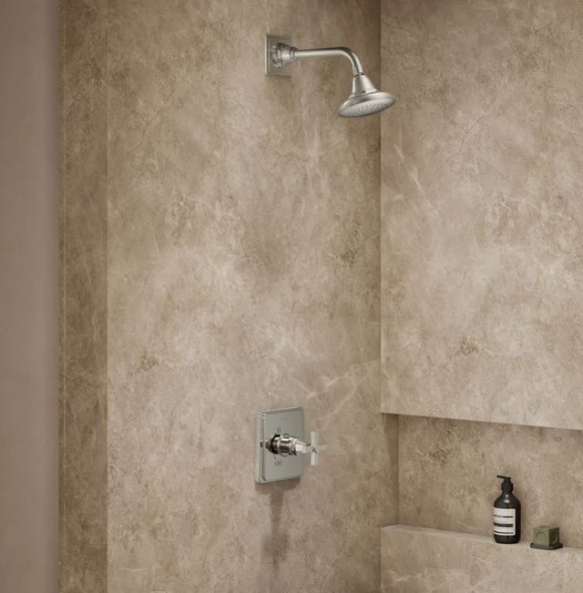 KOHLER® Pinstripe® Pure Rite-Temp® Vibrant Polished Nickel 2.5 GPM Shower Trim Kit with Cross Handle-1
