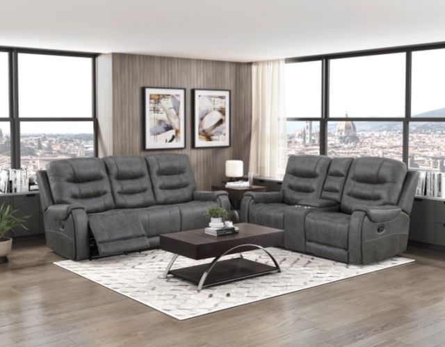 Homelegance® Oberon Dark Gray Double Manual Reclining Loveseat with Center Console-1