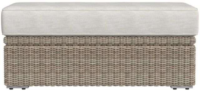 Elements International Carmona Beige/Natural Fabric/Olefin Outdoor Ottoman-3
