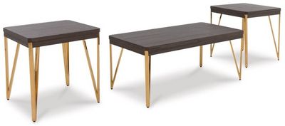 front view of the Signature Design by Ashley® Bandyn 3-Piece Brown/Champagne Table Set