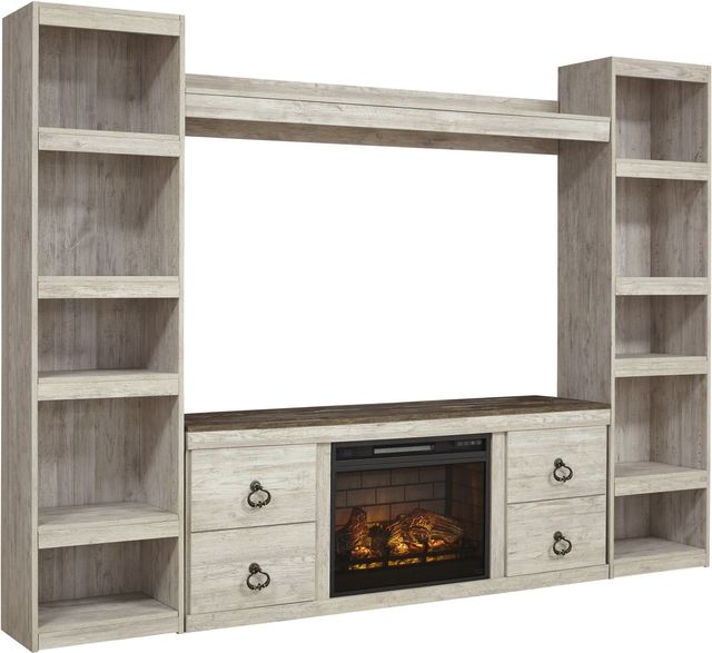 Signature Design by Ashley® Willowton 4-Piece Whitewash Entertainment Center with Electric Fireplace-0