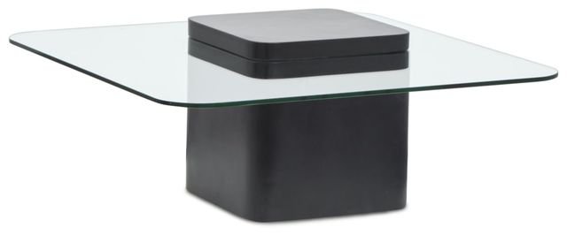 Magnussen Home® Donora Glass Top Square Cocktail Table with Obsidian Base-2