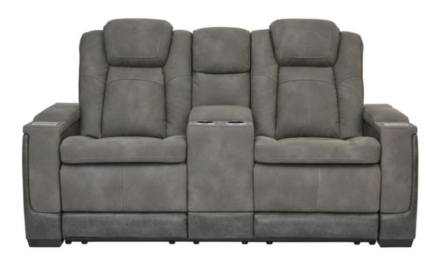 Signature Design by Ashley® Next-Gen DuraPella Two-tone Slate Power Reclining Loveseat with Console and Adjustable Headrest-1