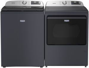 Front view of the Maytag® Midnight Steel Laundry Pair