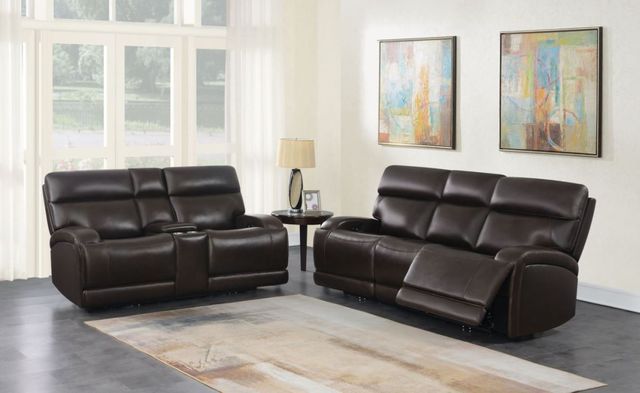 Coaster® Longport Dark Brown Power Reclining Upholstered Loveseat with Console-3