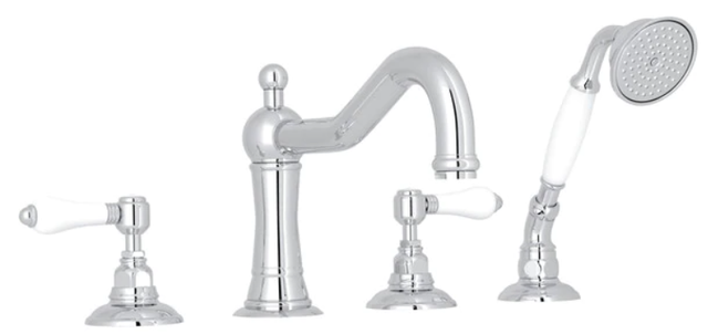 Rohl® Acqui Polished Chrome 4-Hole Deck Mount Column Spout Tub Filler with Handshower-0