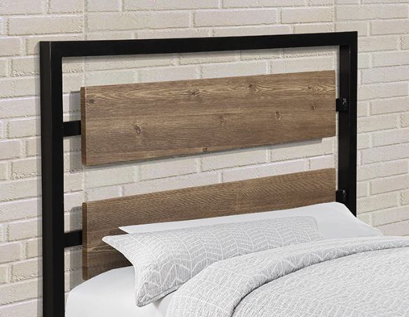 Milton Greens Stars Black Twin Metal Platform Bed with 2-Bar Wooden Headboard-1