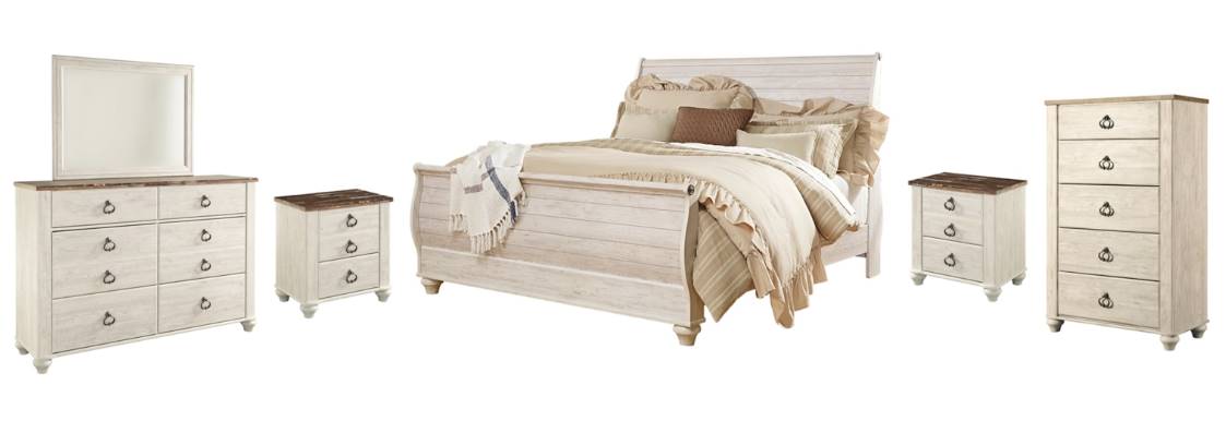 Willowton 6 Piece King Sleigh Bedroom - Whitewash Willowton 6 Piece King Sleigh Bedroom - Whitewash