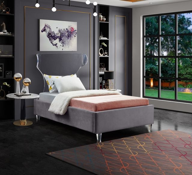 Meridian Furniture Ghost Grey Velvet Twin Bed-3