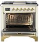 Ilve® Majestic III 36" Antique White Pro Style Dual Fuel Natural Gas Range with Solid Door and Brass Trim-1