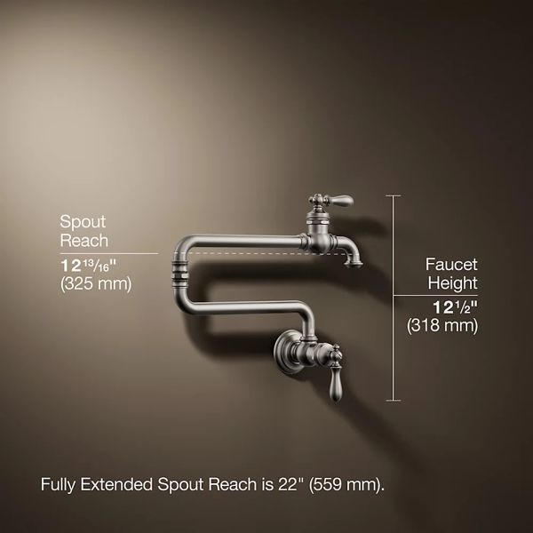KOHLER® Artifacts® Vibrant Stainless Wall-Mount Pot Filler-4