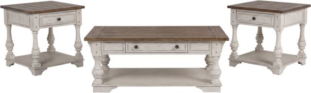 Liberty Furniture Morgan Creek 3-Piece Antique White/Wirebrushed Tobacco Rectangular Occasional Table Set-0