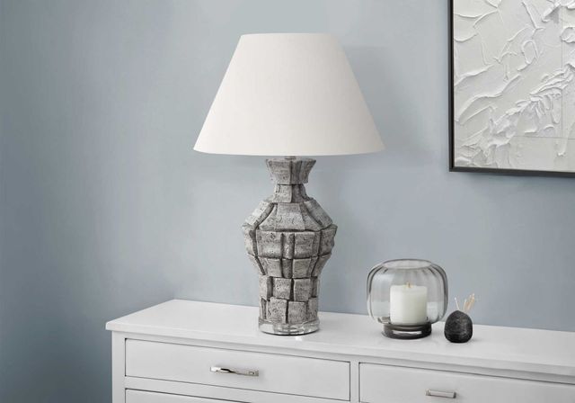 Monarch Specialties Inc. Grey Resin Table Lamp with Ivory Shade-2