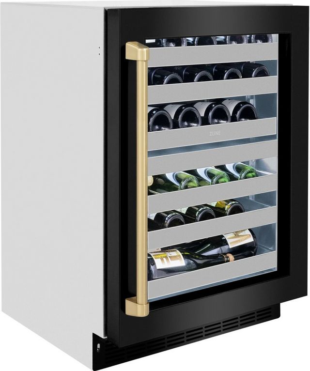 ZLINE Touchstone Autograph Edition 4.8 Cu. Ft. Stainless Steel Wine Cooler with Black Stainless Steel Glass Door and Champagne Bronze Handle-2