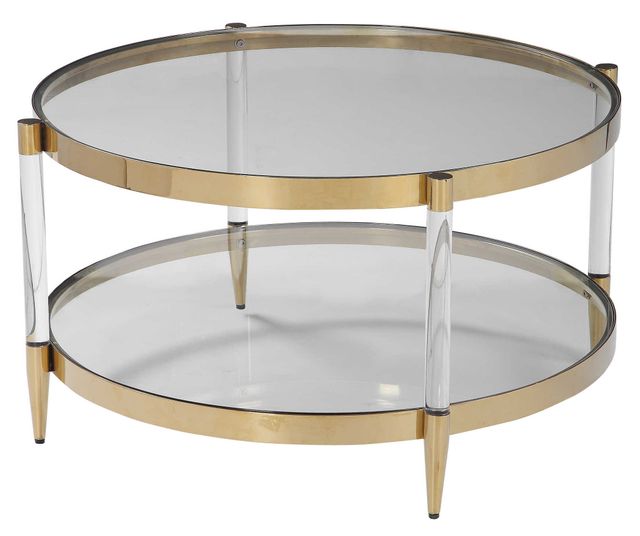 Uttermost® Kellen Glass Top Coffee Table with Clear and Gold Base-3