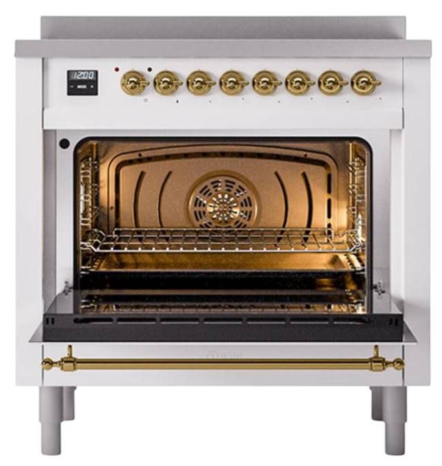 Ilve® Nostalgie II Noblesse 36'' White Pro Style Induction Range with Brass Trim-2