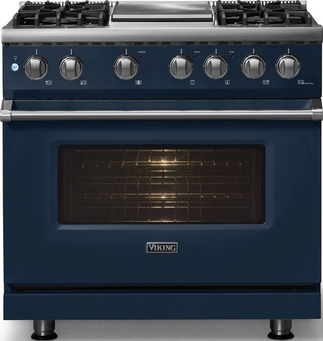 Viking® 5 Series 36" Slate Blue Pro Style Dual Fuel (LP) Range with Polished Chrome Trim-2