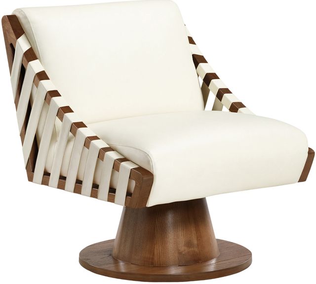 Meridian Furniture Millwin Cream/Walnut Vegan Leather Swivel Accent Chair-0
