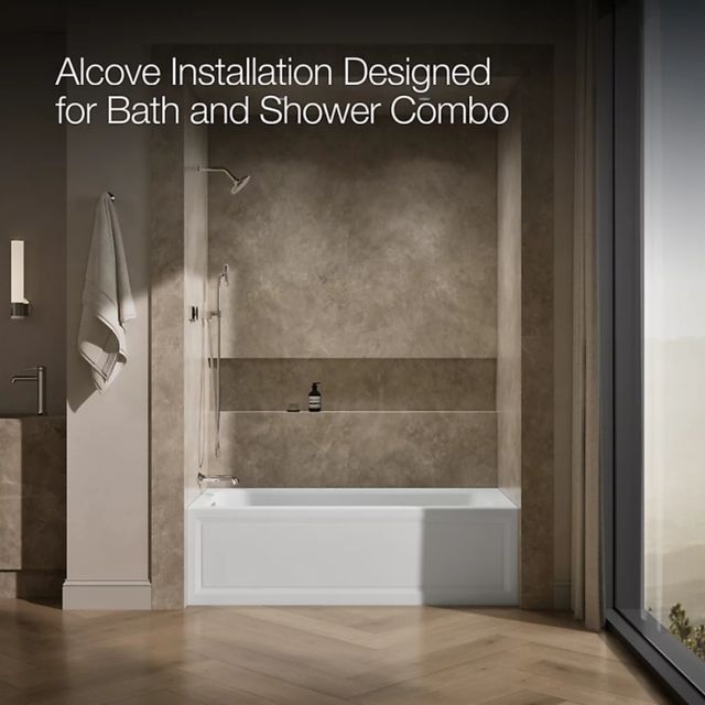 KOHLER® Archer® White 66" x 32" Alcove Heated BubbleMassage™ Air Bath-3