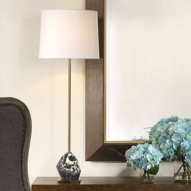 Uttermost® Rowland Black/White Buffet Lamp with Antique Brass Accent-1