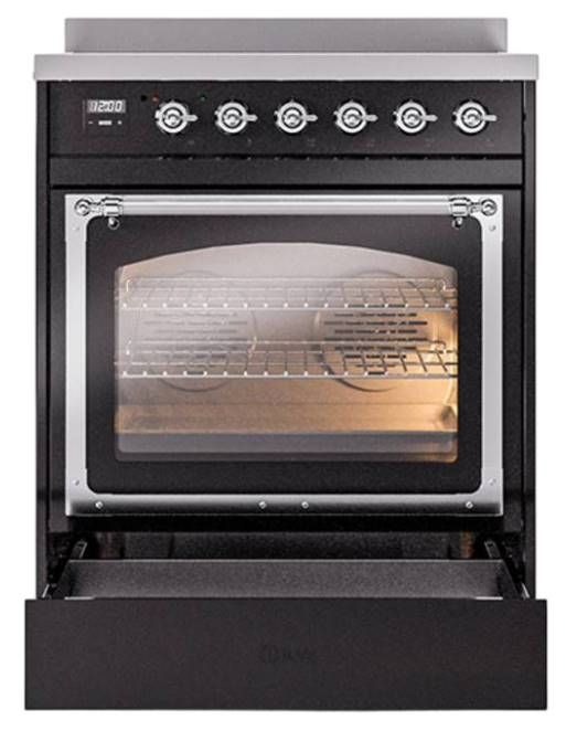 Ilve® Nostalgie II Noblesse 30'' Glossy Black Pro Style Induction Range with Chrome Trim-3