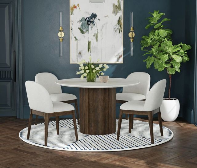 Elements International Sylvie White Dining Table with Dark Brown Base-4