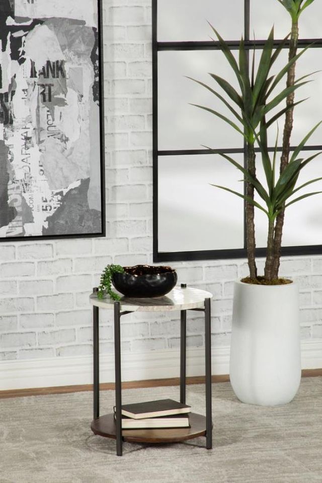Coaster® Noemie White Accent Table with Brown Shelve and Gunmetal Metal Frame -1