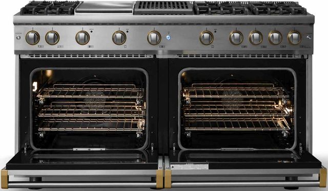 Viking® 5 Series 60" Stainless Steel Pro Style Gas (NG) Range with Brushed Brass Trim-1